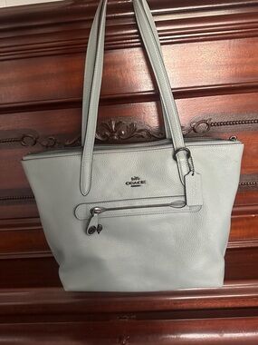 Coach Pebble Leather Tote in Light Gray